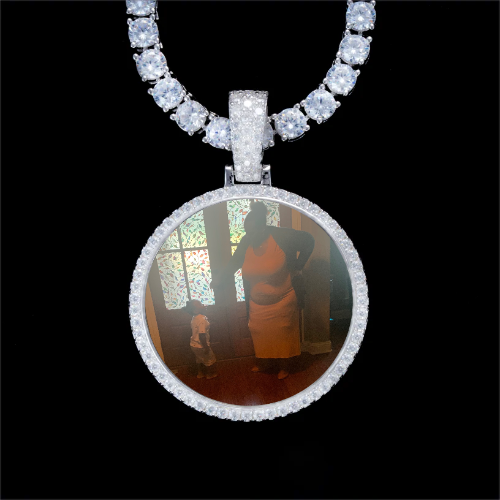 925S & VVS Moissanite 3D Circle Custom Picture Pendant