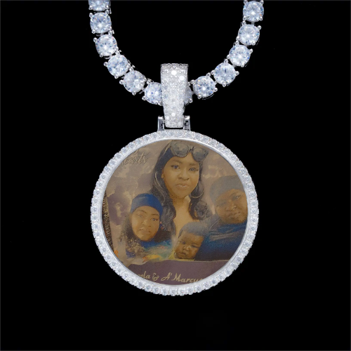 925S & VVS Moissanite 3D Circle Custom Picture Pendant