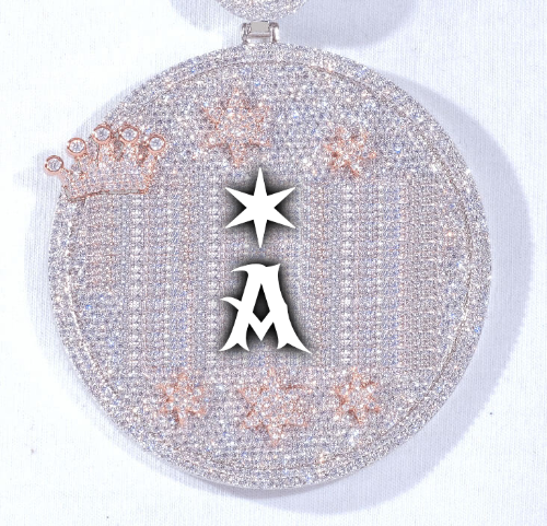 CUSTOM LETTER NECKLACE 3D BIG CROWN DISC