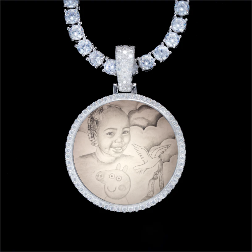 925S & VVS Moissanite 3D Circle Custom Picture Pendant