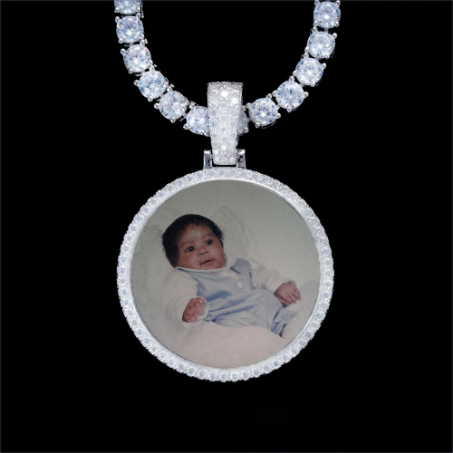 925S & VVS Moissanite 3D Circle Custom Picture Pendant