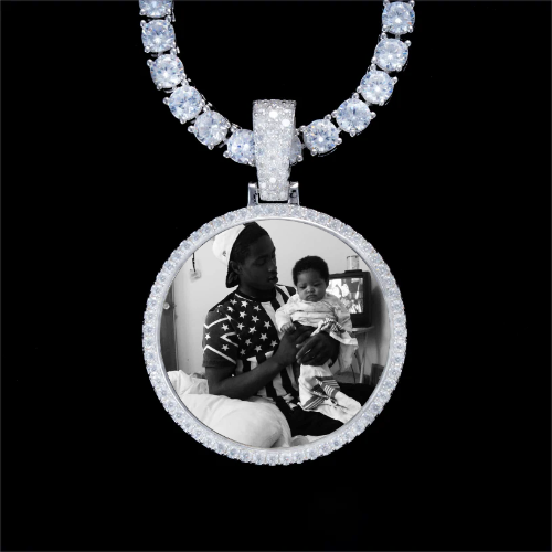 925S & VVS Moissanite 3D Circle Custom Picture Pendant
