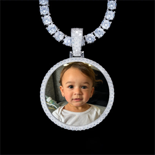 925S & VVS Moissanite 3D Circle Custom Picture Pendant