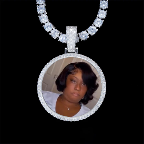 925S & VVS Moissanite 3D Circle Custom Picture Pendant