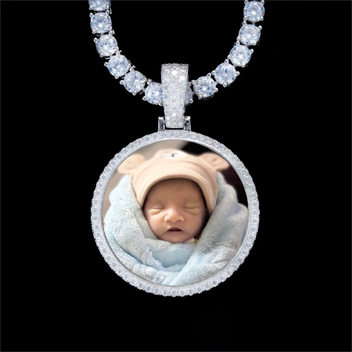 925S & VVS Moissanite 3D Circle Custom Picture Pendant