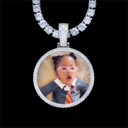 925S & VVS Moissanite 3D Circle Custom Picture Pendant