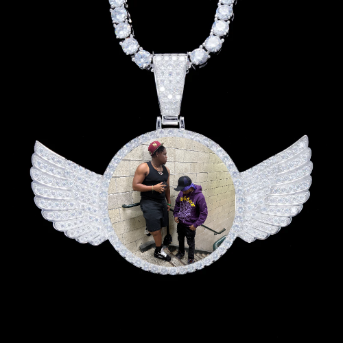 925S & VVS Moissanite 3D Wing Custom Picture Pendant