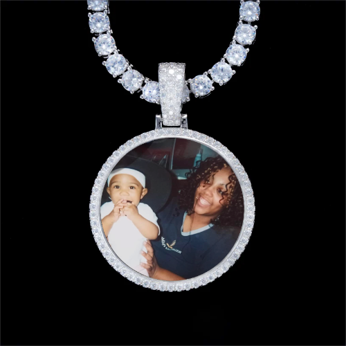 925S & VVS Moissanite 3D Circle Custom Picture Pendant