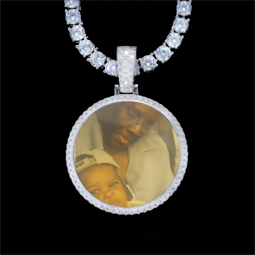 925S & VVS Moissanite 3D Circle Custom Picture Pendant