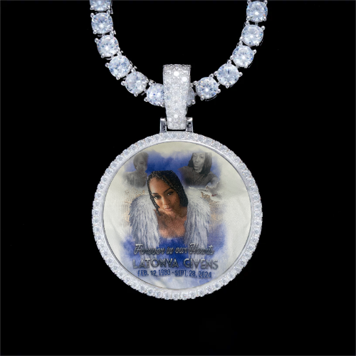 925S & VVS Moissanite 3D Circle Custom Picture Pendant