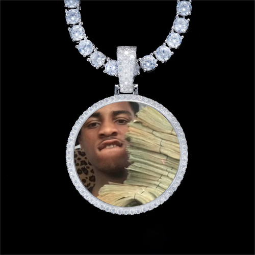 925S & VVS Moissanite 3D Circle Custom Picture Pendant