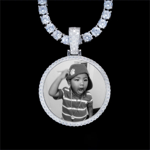 925S & VVS Moissanite 3D Circle Custom Picture Pendant