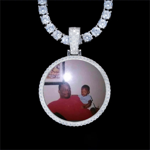 925S & VVS Moissanite 3D Circle Custom Picture Pendant