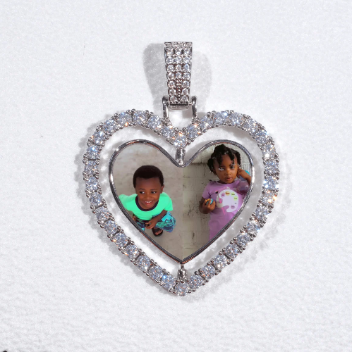 3D Spinning 2-Faced Heart Custom Picture Pendant