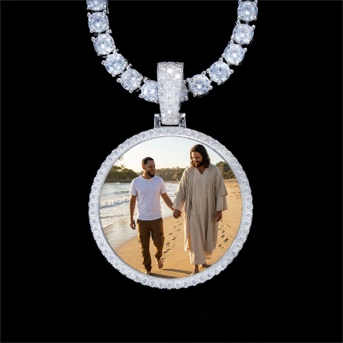 925S & VVS Moissanite 3D Circle Custom Picture Pendant