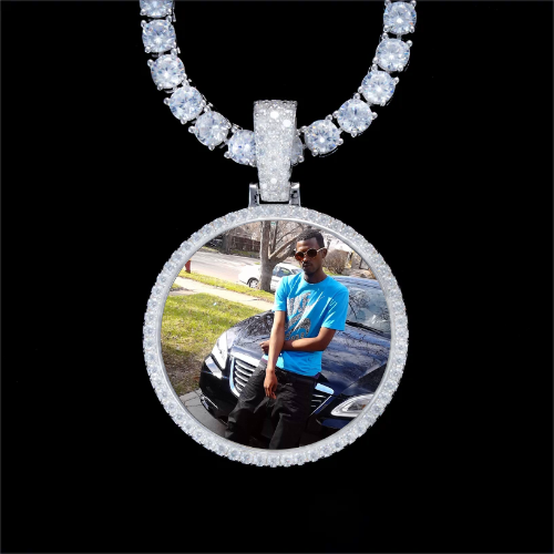 925S & VVS Moissanite 3D Circle Custom Picture Pendant