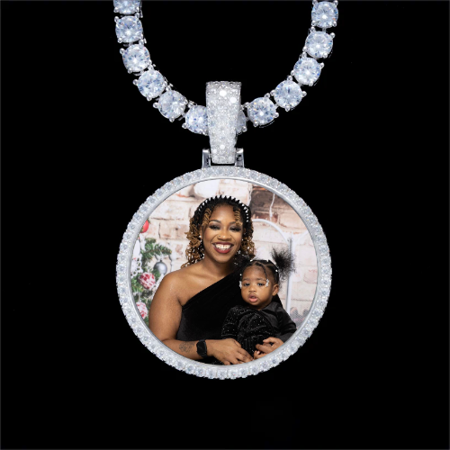 925S & VVS Moissanite 3D Circle Custom Picture Pendant
