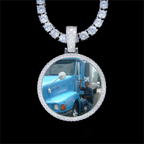 925S & VVS Moissanite 3D Circle Custom Picture Pendant