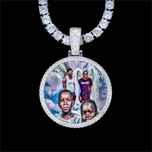 925S & VVS Moissanite 3D Circle Custom Picture Pendant