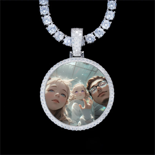 925S & VVS Moissanite 3D Circle Custom Picture Pendant