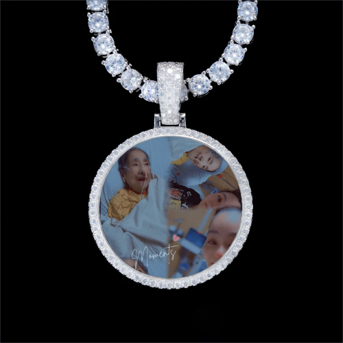 925S & VVS Moissanite 3D Circle Custom Picture Pendant