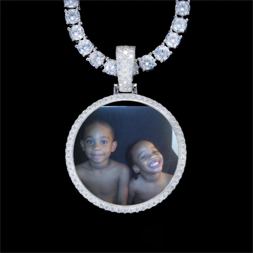 925S & VVS Moissanite 3D Circle Custom Picture Pendant