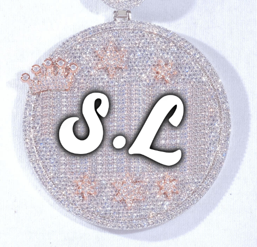 CUSTOM LETTER NECKLACE 3D BIG CROWN DISC