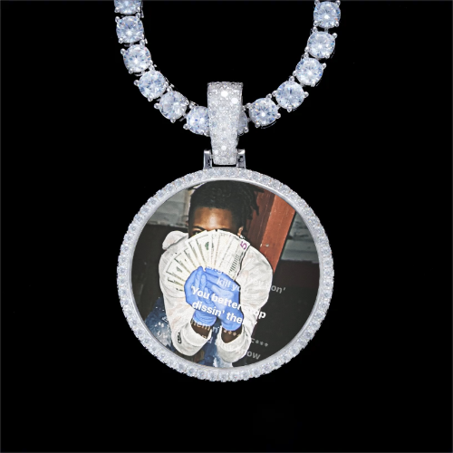 925S & VVS Moissanite 3D Circle Custom Picture Pendant