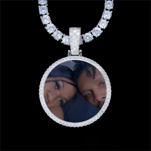 925S & VVS Moissanite 3D Circle Custom Picture Pendant