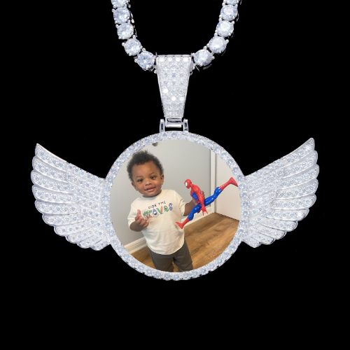 925S & VVS Moissanite 3D Wing Custom Picture Pendant