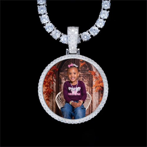 925S & VVS Moissanite 3D Circle Custom Picture Pendant