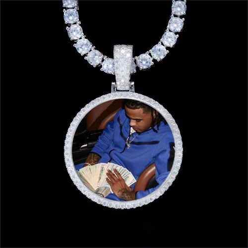 925S & VVS Moissanite 3D Circle Custom Picture Pendant
