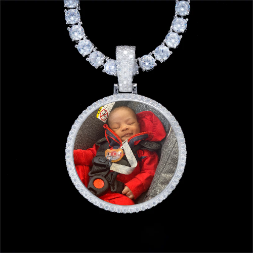 925S & VVS Moissanite 3D Circle Custom Picture Pendant
