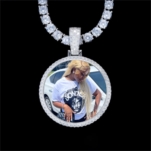 925S & VVS Moissanite 3D Circle Custom Picture Pendant