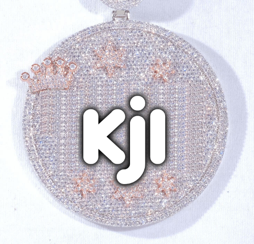 CUSTOM LETTER NECKLACE 3D BIG CROWN DISC