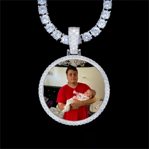 925S & VVS Moissanite 3D Circle Custom Picture Pendant