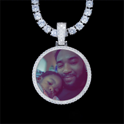 925S & VVS Moissanite 3D Circle Custom Picture Pendant