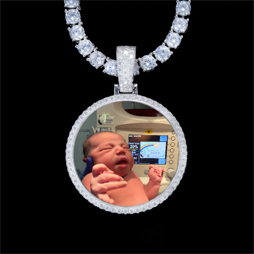 925S & VVS Moissanite 3D Circle Custom Picture Pendant