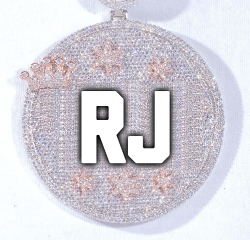 CUSTOM LETTER NECKLACE 3D BIG CROWN DISC