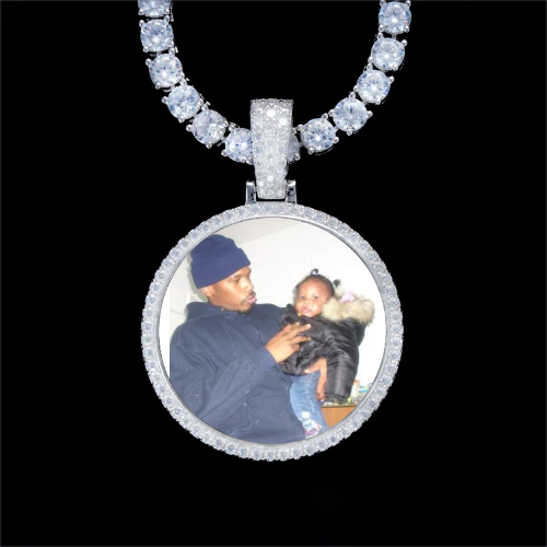 925S & VVS Moissanite 3D Circle Custom Picture Pendant