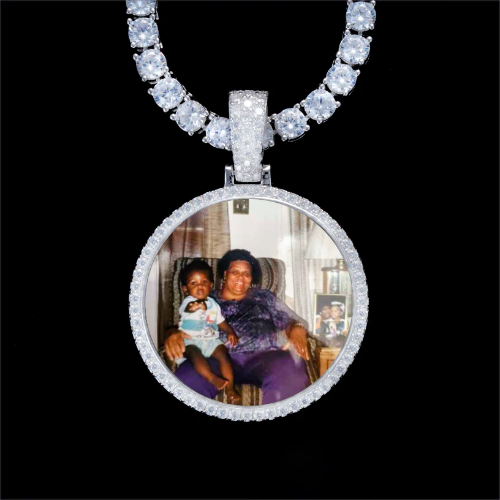 925S & VVS Moissanite 3D Circle Custom Picture Pendant