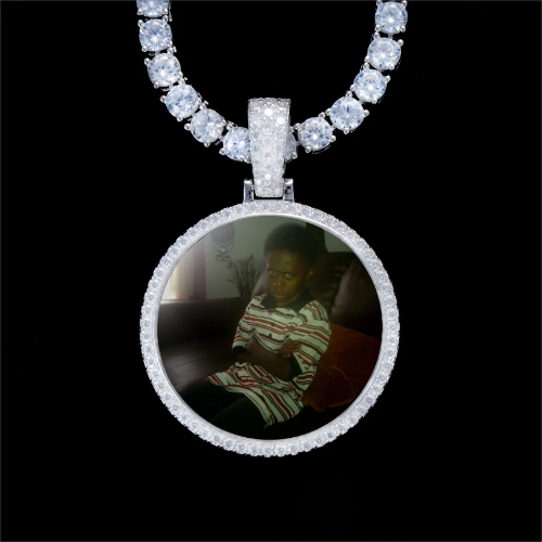 925S & VVS Moissanite 3D Circle Custom Picture Pendant
