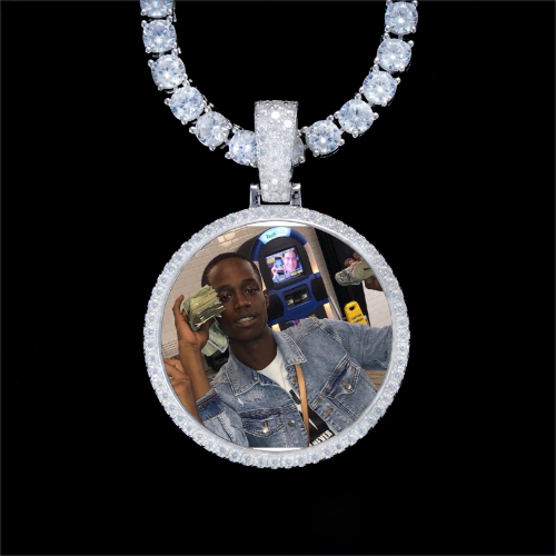 925S & VVS Moissanite 3D Circle Custom Picture Pendant