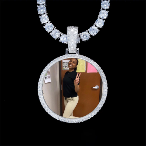 925S & VVS Moissanite 3D Circle Custom Picture Pendant