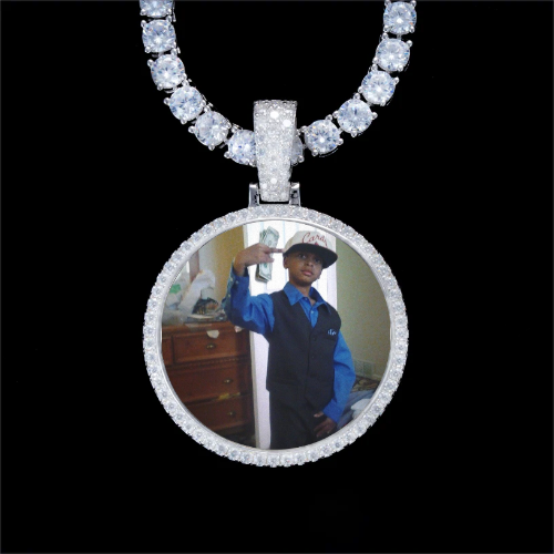 925S & VVS Moissanite 3D Circle Custom Picture Pendant