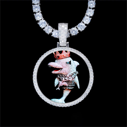 925S & VVS Moissanite 3D Circle Custom Picture Pendant