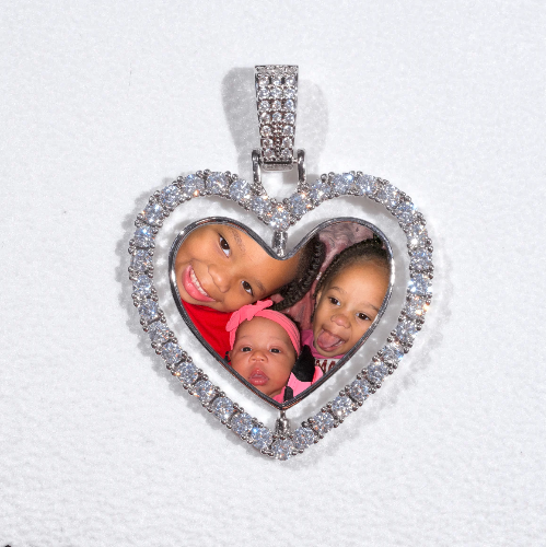 3D Spinning 2-Faced Heart Custom Picture Pendant