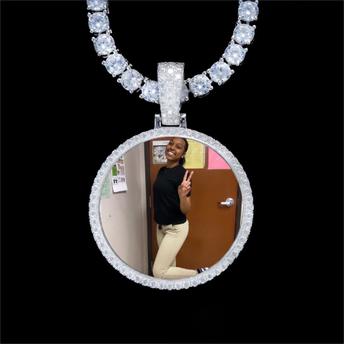 925S & VVS Moissanite 3D Circle Custom Picture Pendant