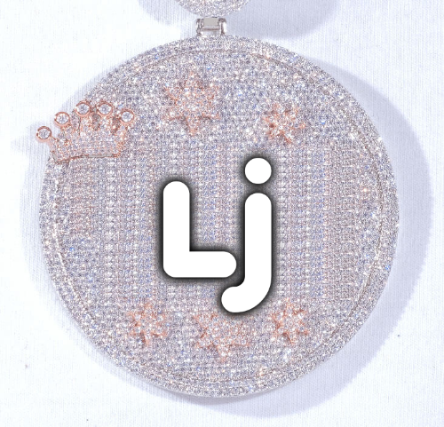 CUSTOM LETTER NECKLACE 3D BIG CROWN DISC