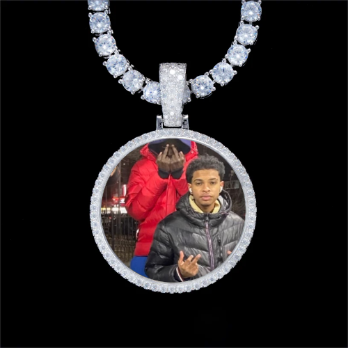 925S & VVS Moissanite 3D Circle Custom Picture Pendant